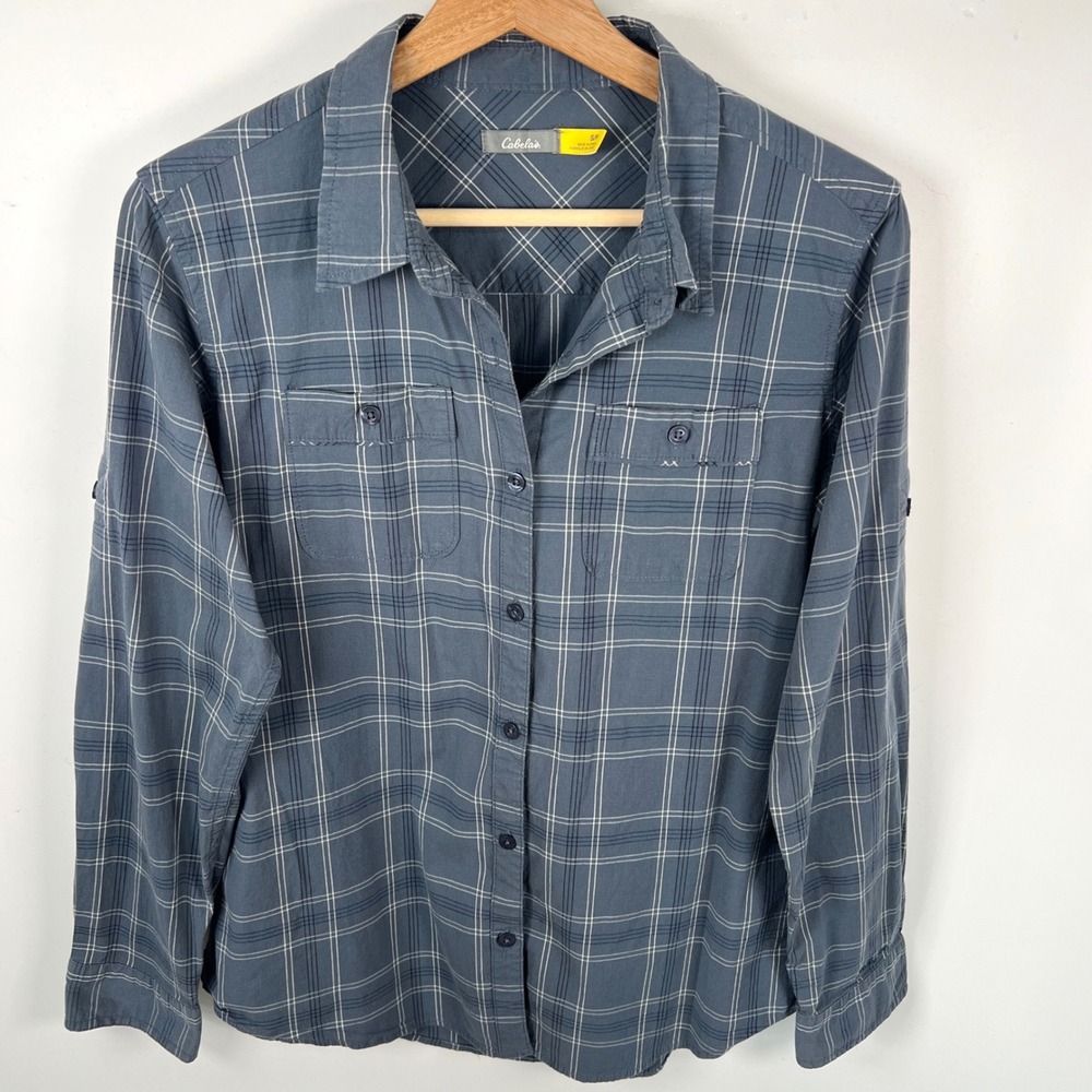 Cabelas Womens‎ Blue Plaid Button Front Long Sleeve Shirt Small Western